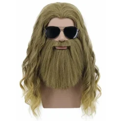 AcserGery 2025 Senaste Modell Män Lång Lockig Guldbrun Skägg Peruk Anime Kostym Peruk för Halloween Cosplay Fest> Peruker