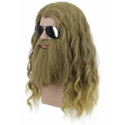 AcserGery 2025 Senaste Modell Män Lång Lockig Guldbrun Skägg Peruk Anime Kostym Peruk för Halloween Cosplay Fest> Peruker