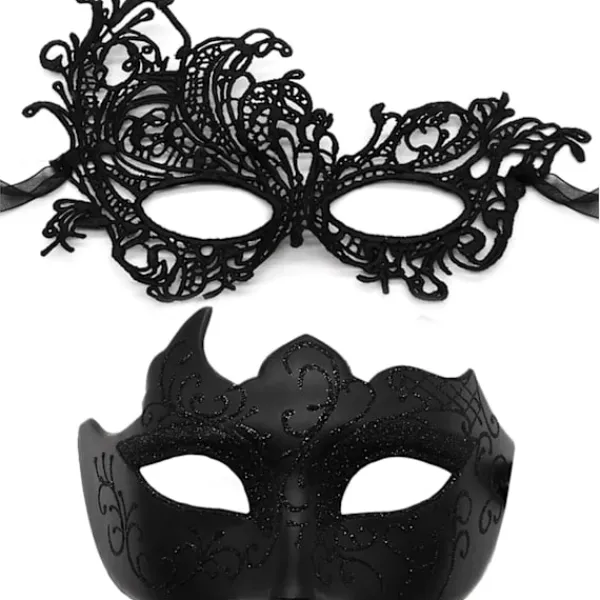 2025 Senaste Modell Par Maskeradmask för Kvinnor Män Glänsande Venetiansk Mask Halloweenmask för Fest Bal Kostym Spetsmasker> Masker