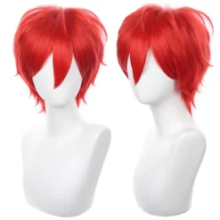 AcserGery 2025 Senaste Modell Röd Cosplay Peruk Kort Taggete Fluffigt Värmebeständigt Lager Syntetiskt Hår Män Kvinnor Halloween Party Peruk Röd> Peruker