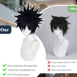 AcserGery 2025 Senaste Modell Svart Anime Cosplay Halloween Peruk: Män Kort Svart Cosplay Peruk + 2 Hårnät, Syntetiska Korta Taggar Peruker, Halloween & Ch><noscript><img width=