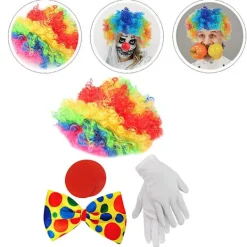 1 Set Clown Kostym Tillbehör Clown Kostym Rekvisita Clown Handskar Clown Näsa Clown Peruk Clown Slips-XS2-><noscript><img width=