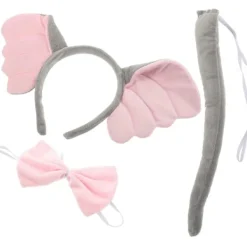 1 Set Elefant Cosplay Tillbehör Elefant Öron Huvudbonad Svans med Fluga Djur Kostym Tillbehör><noscript><img width=