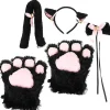 1 Set Kattungeöron Hårband Svans Tass Fluga Kattdräkt Cosplay Kostym För Dam Flickor Svart 22X14cm Svart 22X14cm> Tillbehör