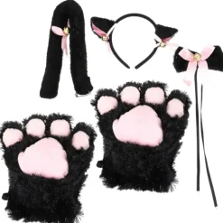 1 Set Kattungeöron Hårband Svans Tass Fluga Kattdräkt Cosplay Kostym För Dam Flickor Svart 22X14cm Svart 22X14cm> Tillbehör