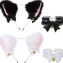 4 set med kattflicka kattöron enkla håraccessoarer krage set> Huvudbonader