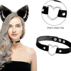 4 set med kattflicka kattöron enkla håraccessoarer krage set> Huvudbonader