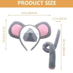 1 Set Musdräkt Set Inkluderar Musöron Pannband Musnäsa Mus Svans Fluga Kit Grå> Tillbehör