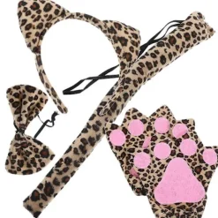 1 Set Rollspels Leopard Öron Hårband Cosplay Djur Kostym för Vuxna><noscript><img width=