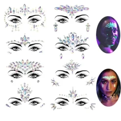 8 set självlysande ansiktsjuveler lysande temporära tatueringsklistermärken akryl kristall glitter klistermärken ansiktsjuveler för fest, ravefestival S(165-170CM) | Fyndiq> Smink