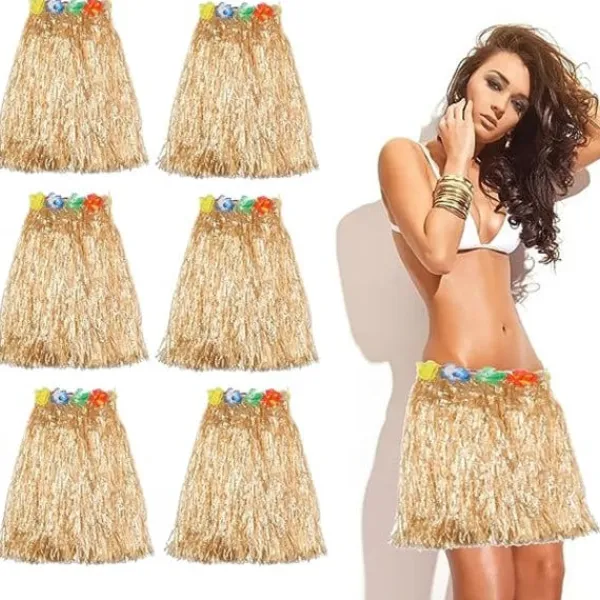 6 st 40 cm Hula Hula Hawaii blomsterkjolar, stretchkjol gyllene halmfärg Hawaii strand sommarfestartiklar.> Tillbehör