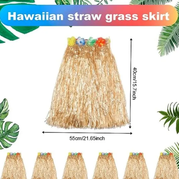 6 st 40 cm Hula Hula Hawaii blomsterkjolar, stretchkjol gyllene halmfärg Hawaii strand sommarfestartiklar.> Tillbehör
