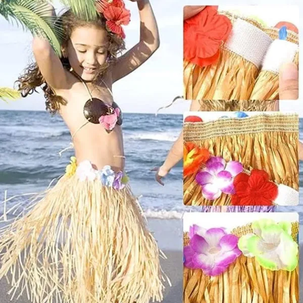 6 st 40 cm Hula Hula Hawaii blomsterkjolar, stretchkjol gyllene halmfärg Hawaii strand sommarfestartiklar.> Tillbehör