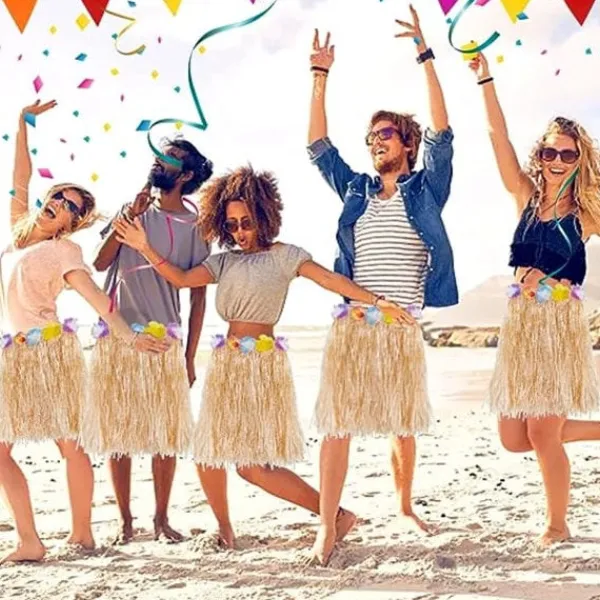 6 st 40 cm Hula Hula Hawaii blomsterkjolar, stretchkjol gyllene halmfärg Hawaii strand sommarfestartiklar.> Tillbehör