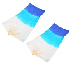 2 st 1,5 m Konstgjord Siden Magdans Bambufläkt Trefärgad Fyrkantsdans Fläkt Dansrekvisita Vit Cyan Blå><noscript><img width=