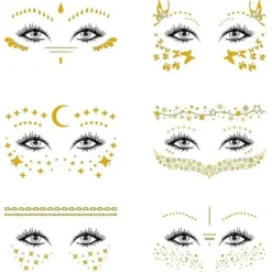 unbranded 6 st ansikts tatueringsdekaler, ansikts guld tillfälliga överförings tatueringar för kvinnor flickor Halloween smink dansare kostymfester> Smink