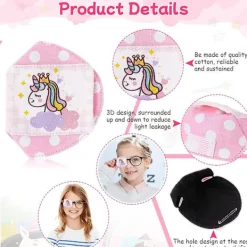 2 st barns bomullsögonlappar 3d ögonlapp för glasögon rosa enhörning återanvändbara ögonlappar för barn flickor pojkar (höger öga)><noscript><img width=