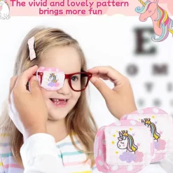 2 st barns bomullsögonlappar 3d ögonlapp för glasögon rosa enhörning återanvändbara ögonlappar för barn flickor pojkar (höger öga)><noscript><img width=