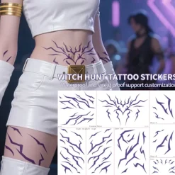 8 st Demon Hunter Girls Group COS Lila Tatuering Klistermärke Demon Herrgrupp Vattentät Randig Temporär Tatuering Klistermärke Set-FD-> Smink