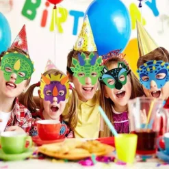 DAO 12 st Dinosaurie Mask Ansiktsmasker Filt Barn Mode Lekhus Leksaker Kreativa Fest Spel Rekvisita Nya Pojkar Flickor db><noscript><img width=
