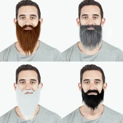 4 st falska skägg, Halloween-skägg, tomteskägg, vitt långt hår, svart skägg, festskägg> Tillbehör