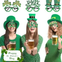 6 st festdekorationer glasögon hattar gröna klöver glasögonbågar><noscript><img width=