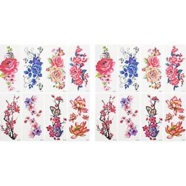 16 st färgglada blomtatueringsdekaler Tatueringsdekoration Blomtatueringsdekal> Smink