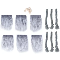 EURL 18 st Förklippta Tomteskägg Fluffig Grå Kostymfläta med Träpärlor DIY Hantverksdekorationer> Tillbehör