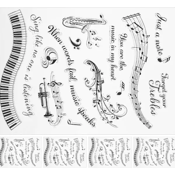 5 st Genomskinliga Stämplar Musikaliskt Symbolmönster DIY Transparenta Silikon Gummistämplar T1731> Smink