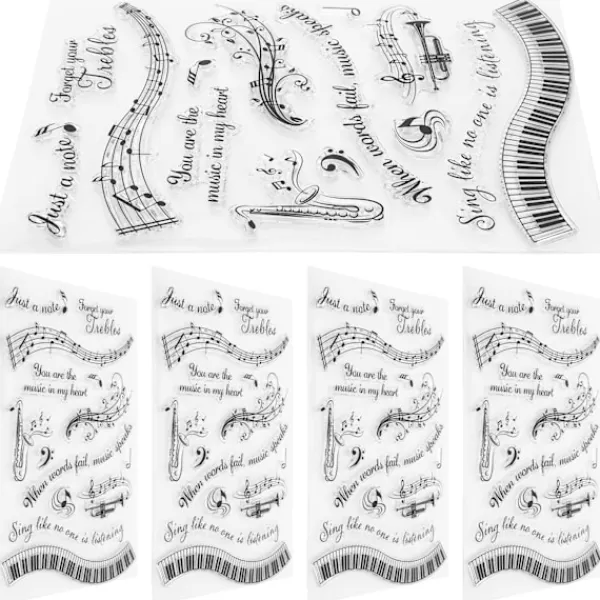 5 st Genomskinliga Stämplar Musikaliskt Symbolmönster DIY Transparenta Silikon Gummistämplar T1731> Smink