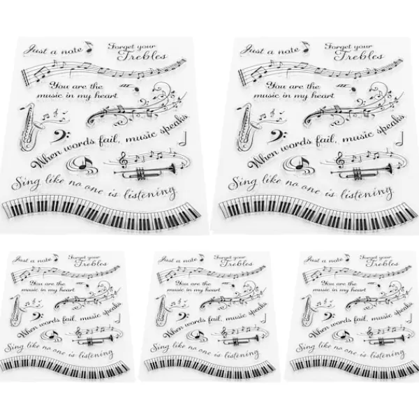 5 st Genomskinliga Stämplar Musikaliskt Symbolmönster DIY Transparenta Silikon Gummistämplar T1731> Smink