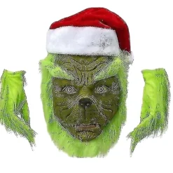 7 st Grinchen-dräkt Jul Cosplay Vuxen Jultomtedräkt Set + Mask A-WELLNGS Mask endast EN STORLEK><noscript><img width=
