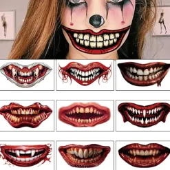 10 st Halloween Clown Horror Mun Tatuering Stickers Ansiktsdekaler Falska Tatuering Stickers Tillfällig Tatuering Kit> Smink