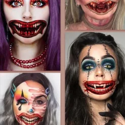 10 st Halloween Clown Horror Mun Tatuering Stickers Ansiktsdekaler Falska Tatuering Stickers Tillfällig Tatuering Kit><noscript><img width=