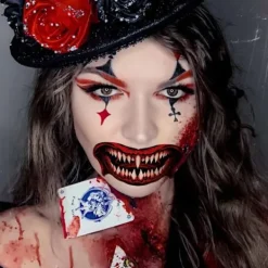 10 st Halloween Clown Horror Mun Tatuering Stickers Ansiktsdekaler Falska Tatuering Stickers Tillfällig Tatuering Kit><noscript><img width=
