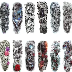 12 st Halloween hel arm temporär tatuering kvinna manschett falsk krigare tatuering klistermärke varg lejon tiger öga stor temporär tatuering man ben djur vuxen | Fyndiq> Smink