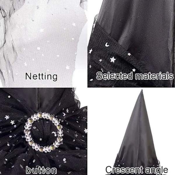 2 st Halloween häxhatt kostym cosplay hatt med snygga mesh kors rekvisita> Huvudbonader