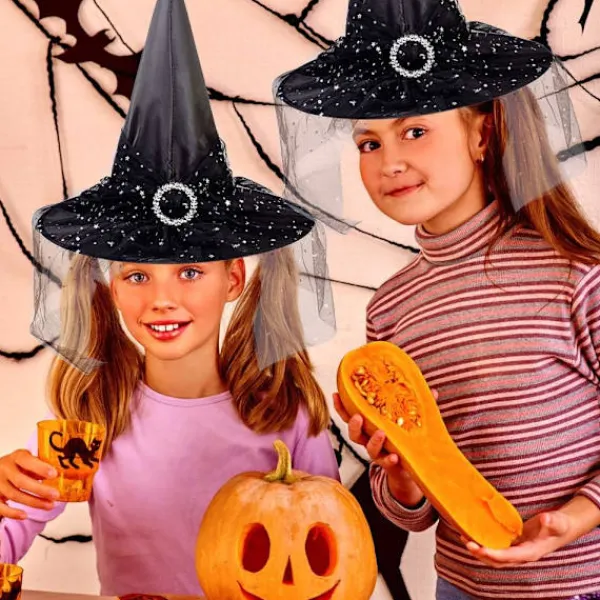 2 st Halloween häxhatt kostym cosplay hatt med snygga mesh kors rekvisita> Huvudbonader