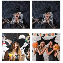 3 st Halloween Häxhattar Svarta Spindel Fladdermus Häxhatt Stora Rynkade Hattar Kvinnor Kostymtillbehör för Halloween Cosplay Party><noscript><img width=