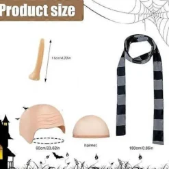 FMYSJ 4 st Halloween Kostymtillbehör för Vuxna, Latex Skallig Huvud med Peruk, Randig Halsduk, Falsk Lång Näsa, Rollek Party Tecknad Cosplay (FMY)> Tillbehör