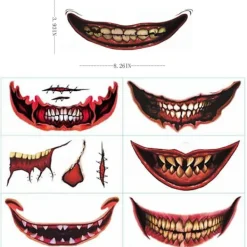 12 st Halloween Leende Mun Tatueringsdekaler Clown Horror Mun Tillfälliga Tatueringar för Barn Vuxna Cosplay Party Dekorationer><noscript><img width=