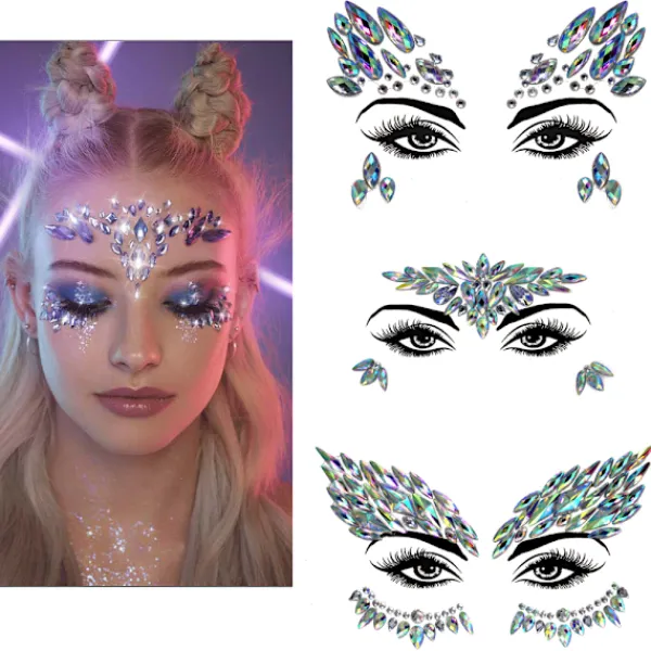 3 st Halloween Noctilucent Ansiktsstenar Tatuering Dekal, cosplay (B)> Smink