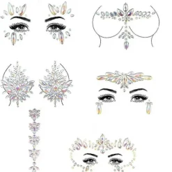 6 st Halloween Noctilucent Face Gems Tattoo Sticker, cosplay> Smink