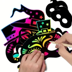 8 st Halloween regnbåge skrapkonst ansiktsmasker skelett häxa pumpa ansiktsmasker Halloween festgåvor tillbehör dekorationer för barn><noscript><img width=
