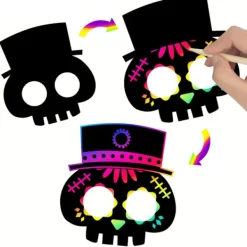 8 st Halloween regnbåge skrapkonst ansiktsmasker skelett häxa pumpa ansiktsmasker Halloween festgåvor tillbehör dekorationer för barn><noscript><img width=