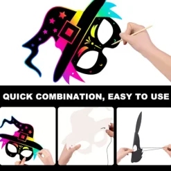 8 st Halloween regnbåge skrapkonst ansiktsmasker skelett häxa pumpa ansiktsmasker Halloween festgåvor tillbehör dekorationer för barn><noscript><img width=