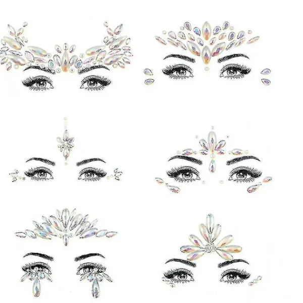 6 st Halloween Självlysande Ansiktsjuveler Tattoo Klistermärke, cosplay> Smink