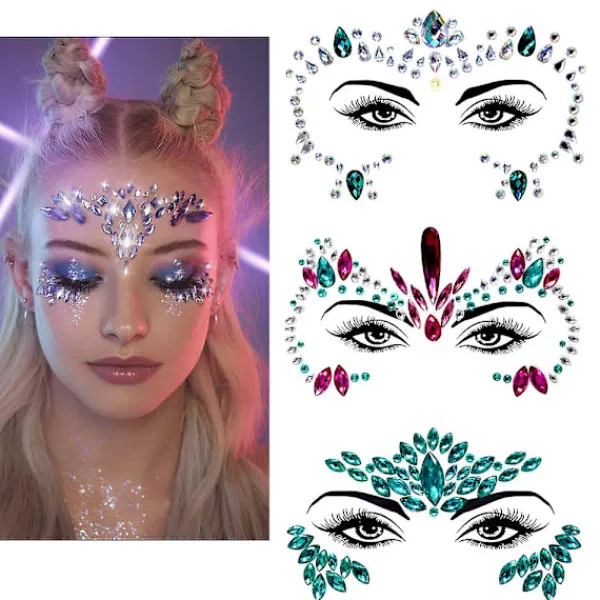 3 st Halloween Självlysande Ansiktsstenar Tattoo Klistermärke, cosplay (F)> Smink