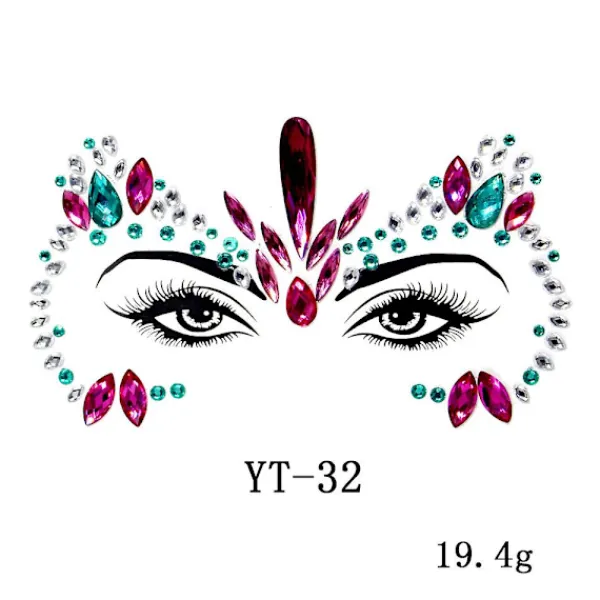 3 st Halloween Självlysande Ansiktsstenar Tattoo Klistermärke, cosplay (F)> Smink