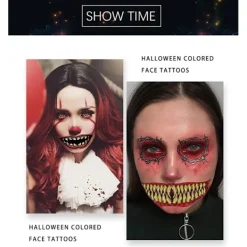10 st Halloween Skämt Makeup Tillfälliga Tatueringar Ansiktsdekaler, Clown Läskig Stor Mun Vattentät Falsk Tatuering Dekaler> Smink